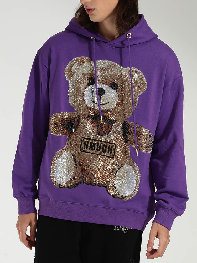 TCH Men's Bear Rhinestone Long Sleeve Wing  Hoodie