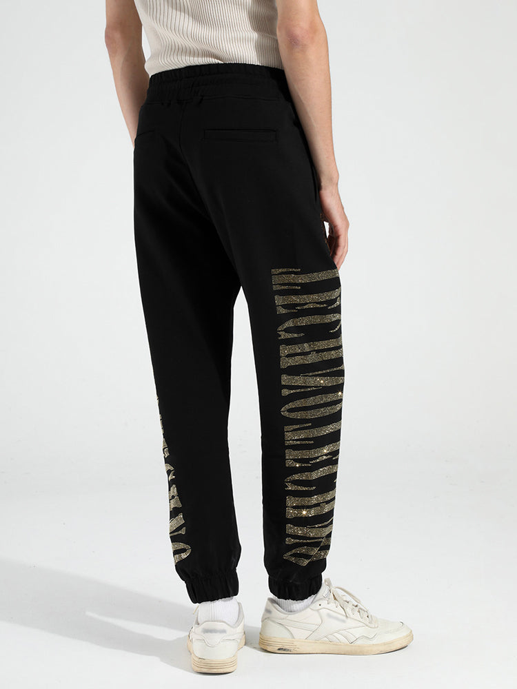 TCH Rhinestone Letter Elastic Waist Sweatpants