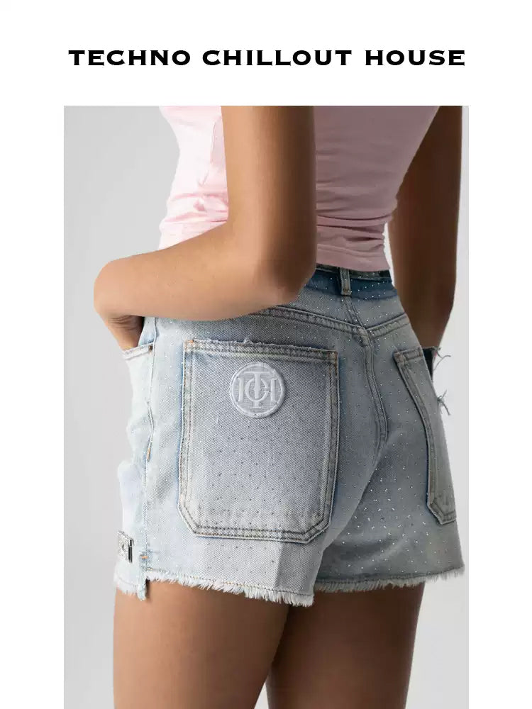 TCH Crystal-Embellished Skinny Denim Shorts