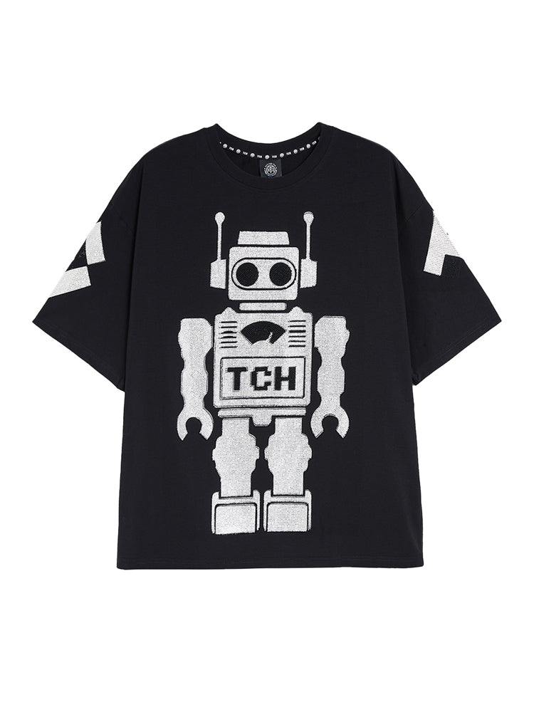 TCH Men's Robot Rhinestone Short Sleeve T-Shirt