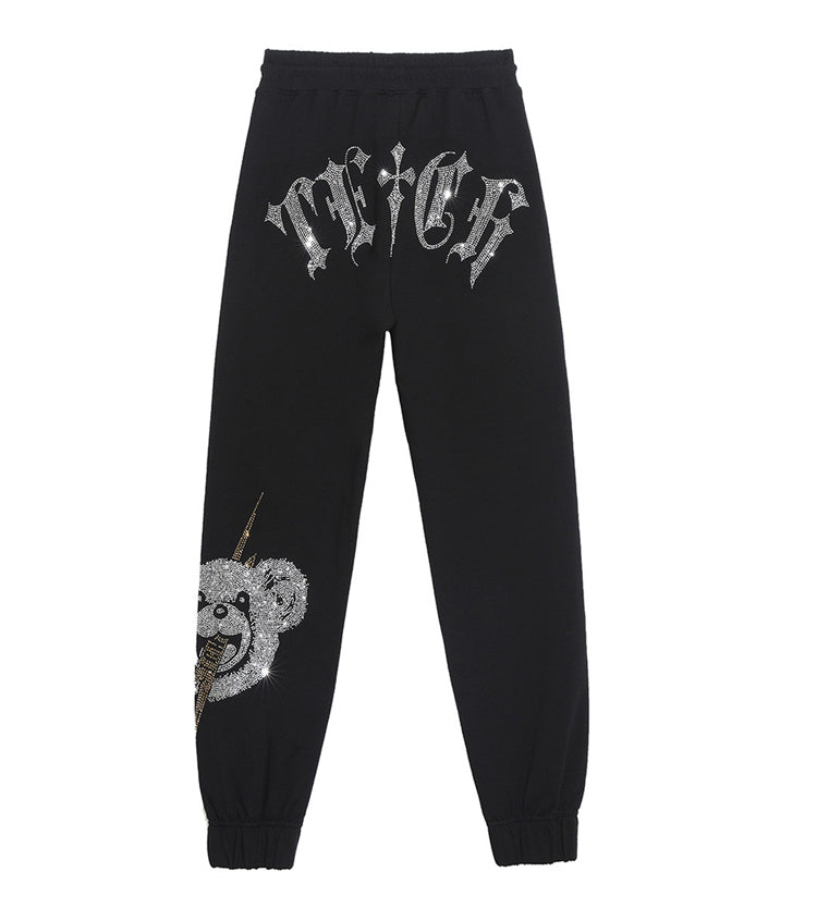 TCH Men's Rhinestone Graphics Black Joggers