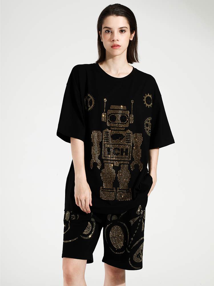 TCH Short Sleeve Robot Rhinestone Graphic T-Shirt