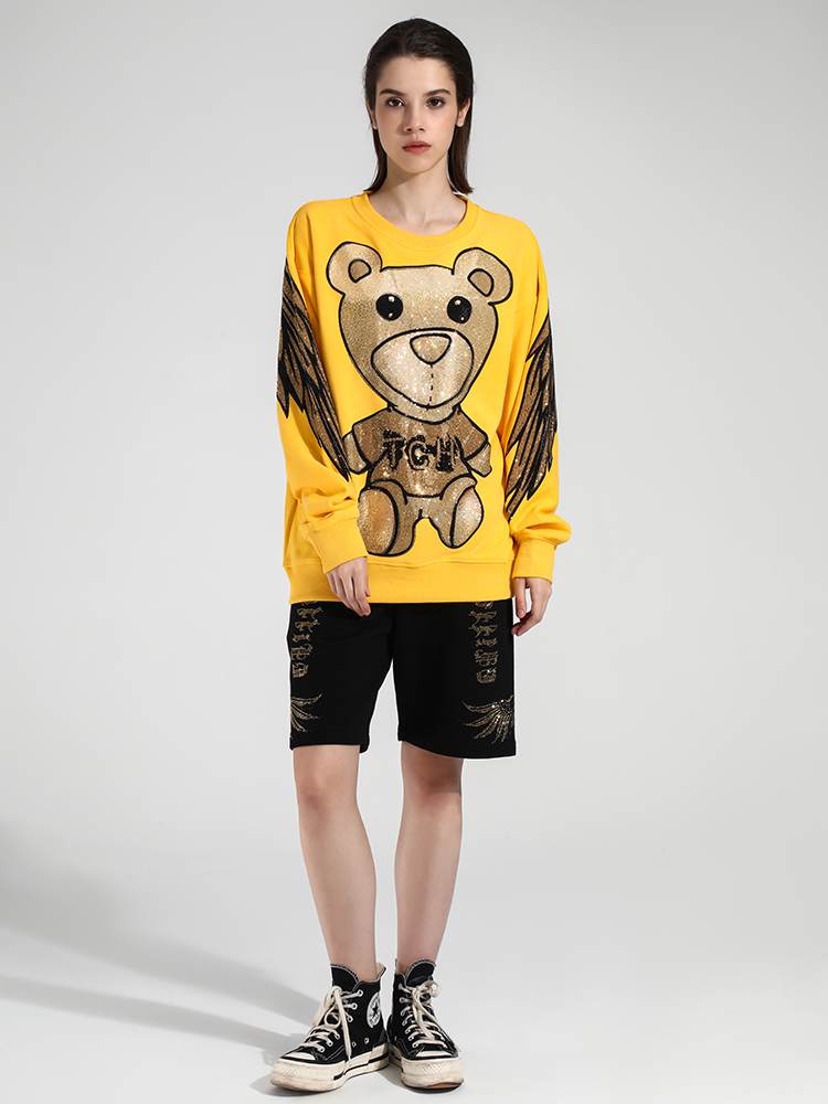 TCH Bear Rhinestone Wing Sleeve Sweatshirt