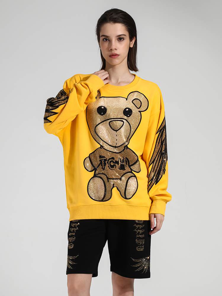 TCH Bear Rhinestone Wing Sleeve Sweatshirt