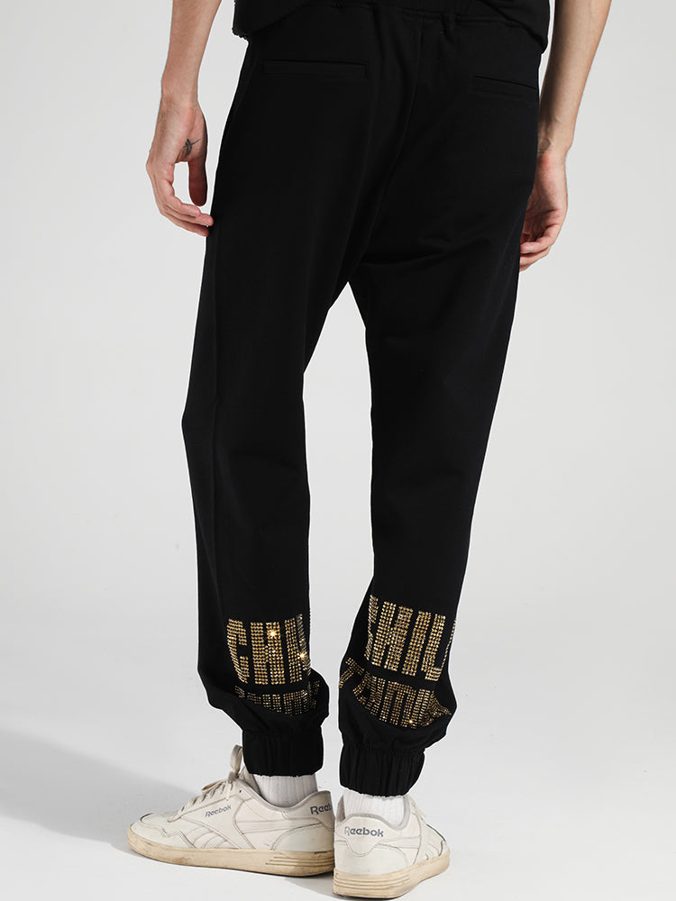 TCH Men's Letter Jogger Rhinestone Cotton Pants