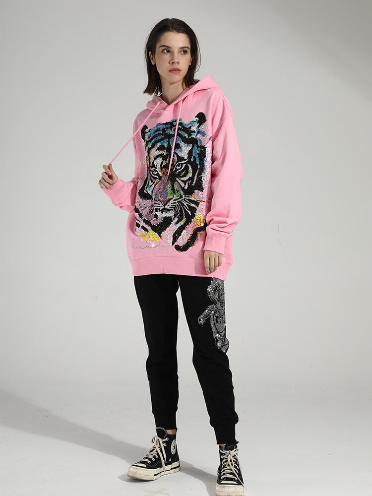 TCH Oversized Tiger Hot Diamond Colorful Hoodie