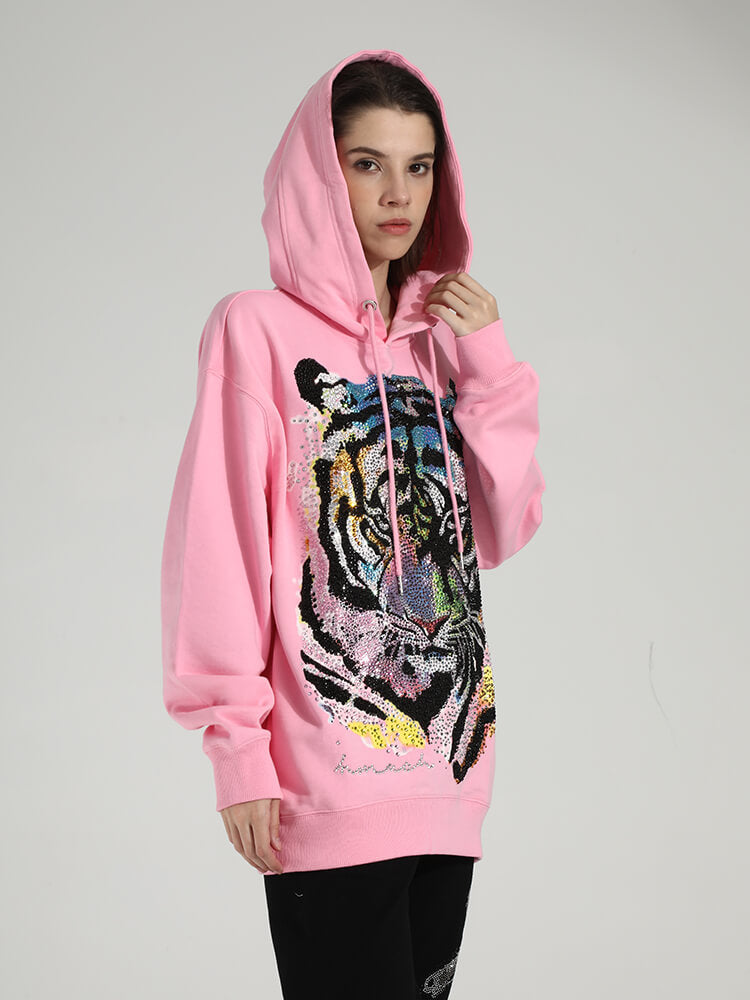 TCH Oversized Tiger Hot Diamond Colorful Hoodie