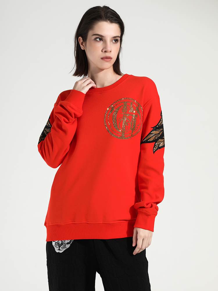 TCH Rhinestone Wing Long Sleeve Cotton Sweatshirt