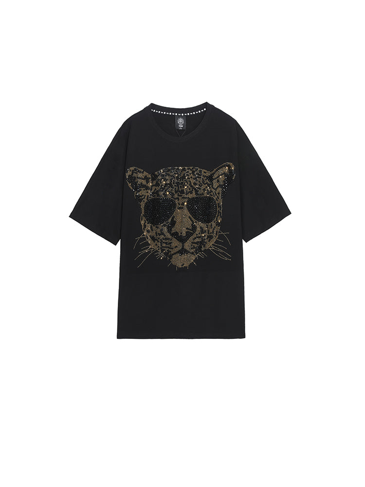 TCH Short Sleeve Rhinestones  Leopard T-Shirt