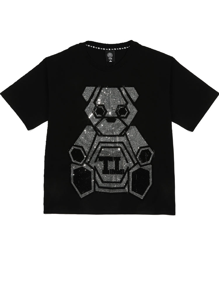 TCH Robot Bear Rhinestone Short Sleeve T-Shirt