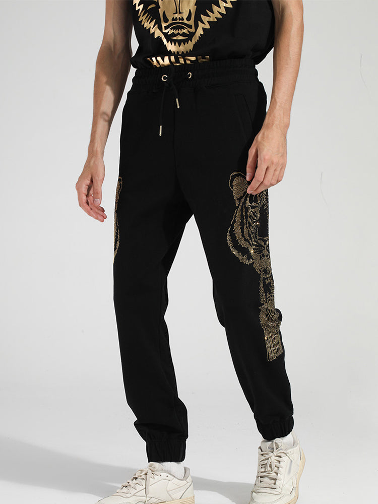 TCH Black Rhinestone Tiger Print Long Pants