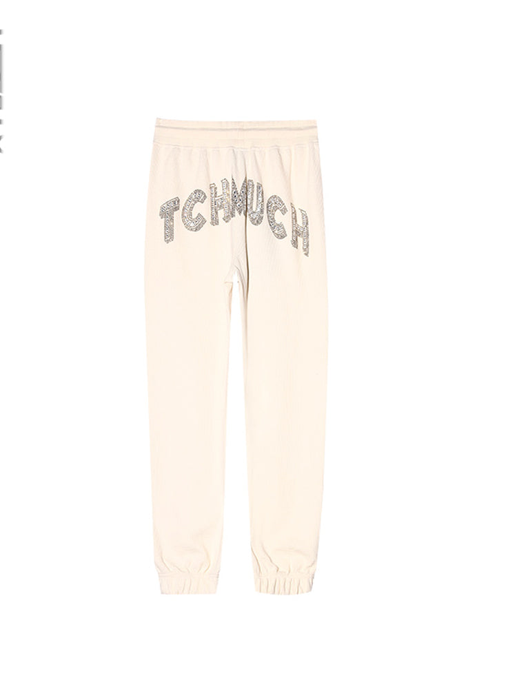 TCH Letter Print Rhinestone Casual Long Pants