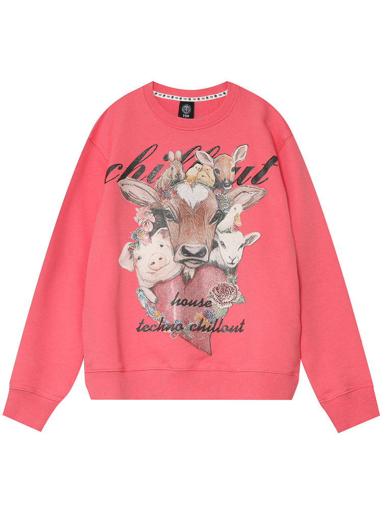 TCH Rhinestone Graphic Print Solid Sweatshirt