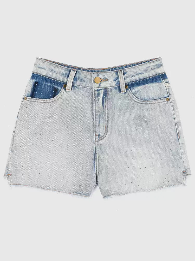 TCH Crystal-Embellished Skinny Denim Shorts