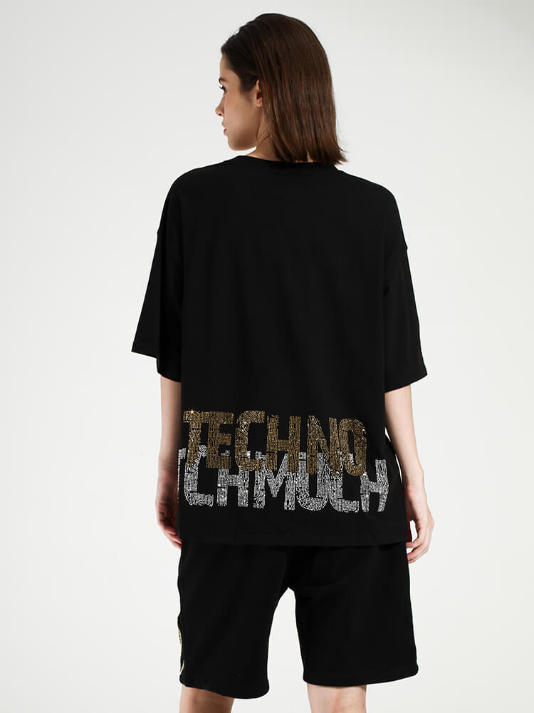 TCH Graphic Rhinestone Unisex Black T-shirt