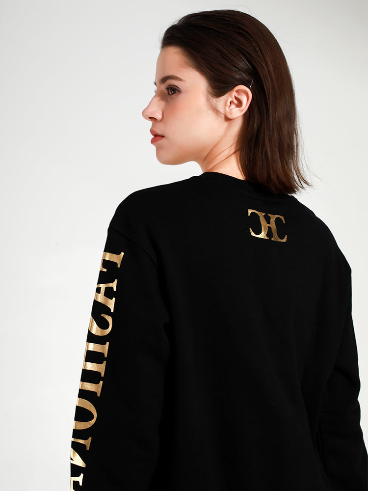 TCH Women's Gold Leopard Letter Sleeve Sweatshirt