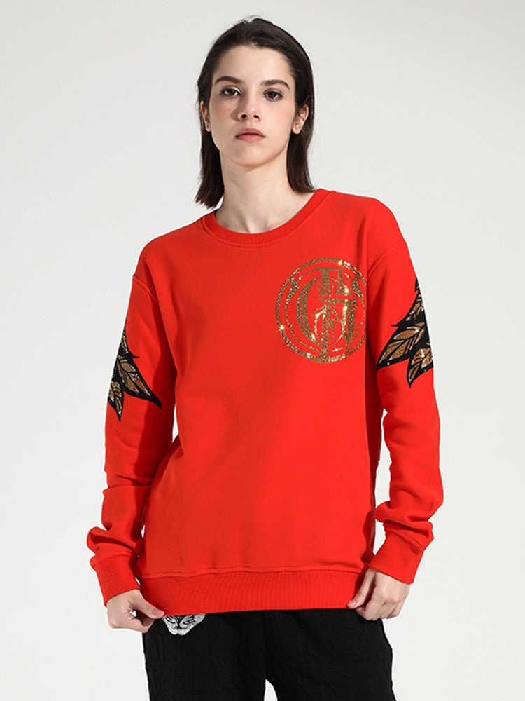 TCH Rhinestone Wing Long Sleeve Cotton Sweatshirt