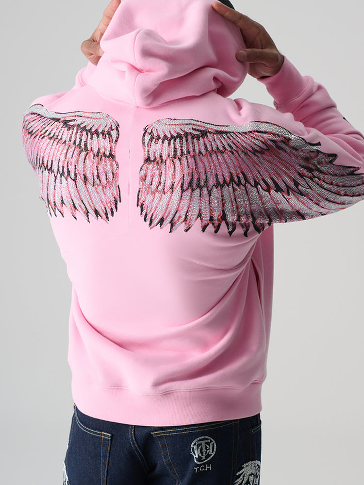 TCH Pink Rhinestone  Bear Hoodies with Angel Wings