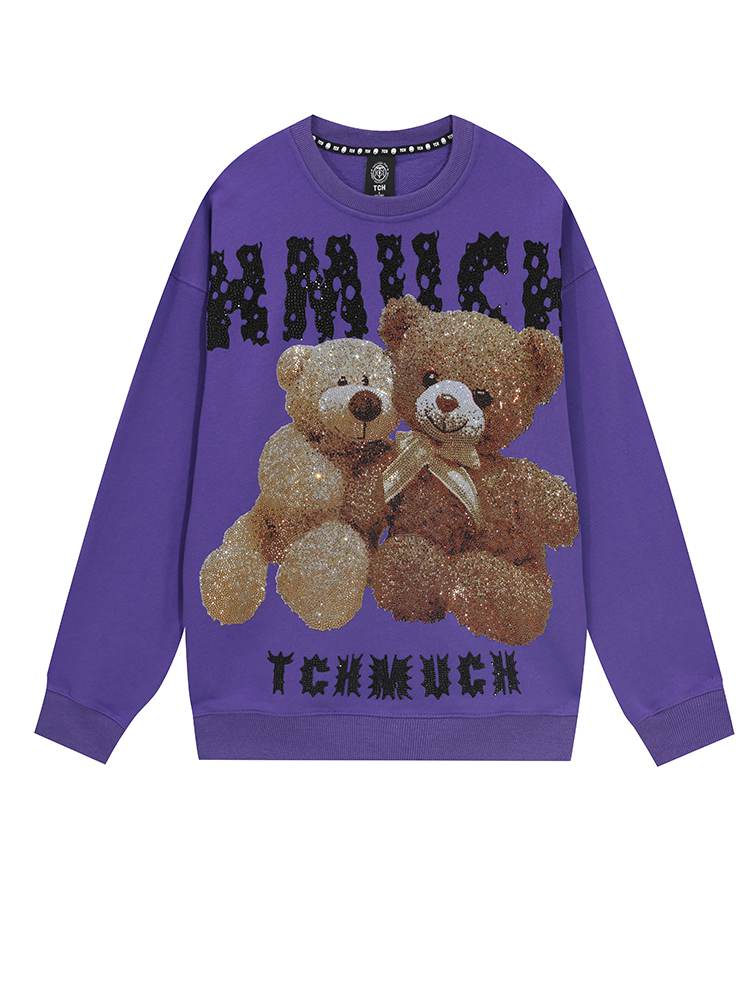 TCH Unisex Bear Rhinestone Wing Long Sleeve Sweatshirt