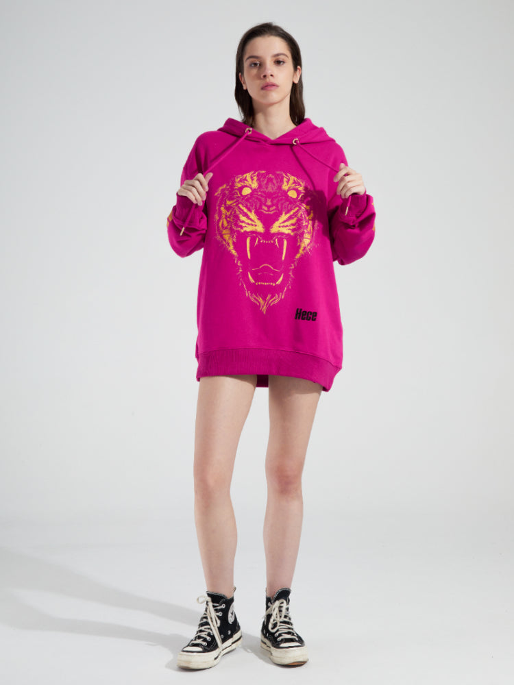 TCH Hot Gold Tiger Cotton Oversized Hoodie Dress