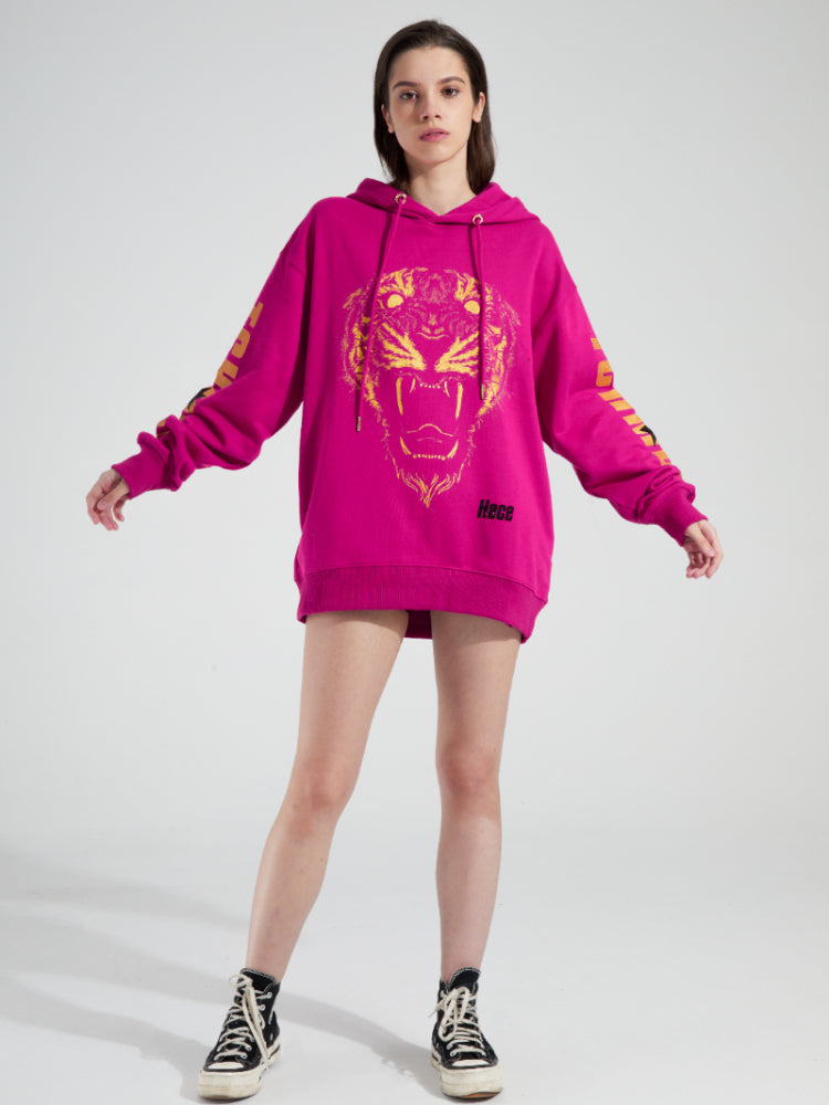 TCH Hot Gold Tiger Cotton Oversized Hoodie Dress