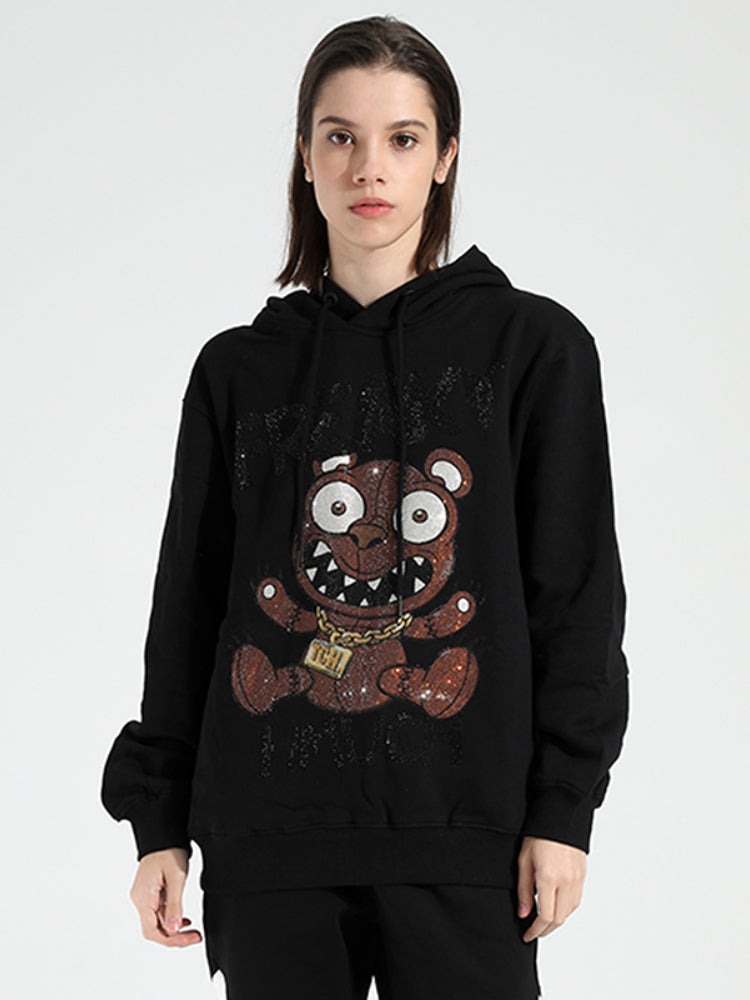 TCH Hot Diamond Cartoon Print Drawstring Hooded Sweatshirt