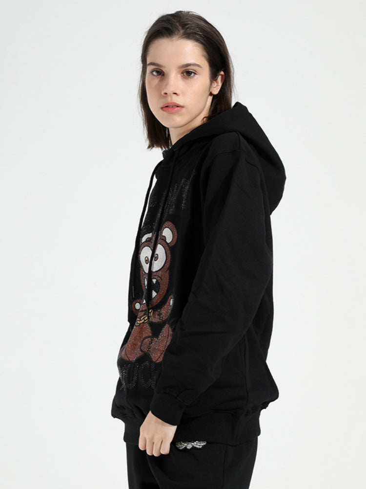 TCH Hot Diamond Cartoon Print Drawstring Hooded Sweatshirt