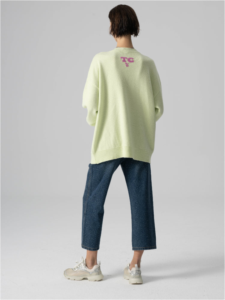 TCH Embroidered Drop Shoulder Sleeve Crew Neck Sweater