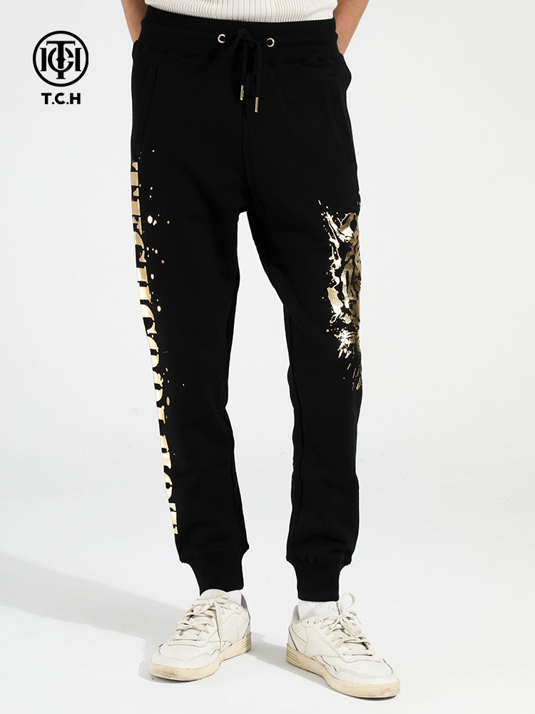 TCH Men Gold Graphic Casual Joggers Sports Pants