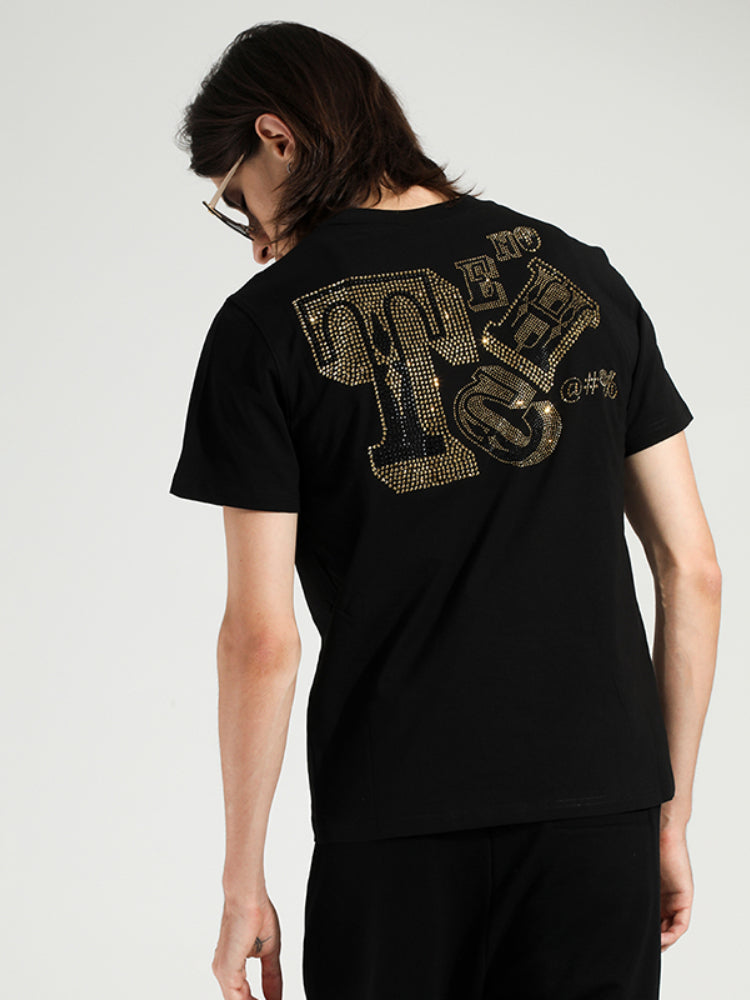 TCH Letter Diamond Crew Neck Loose T-Shirt