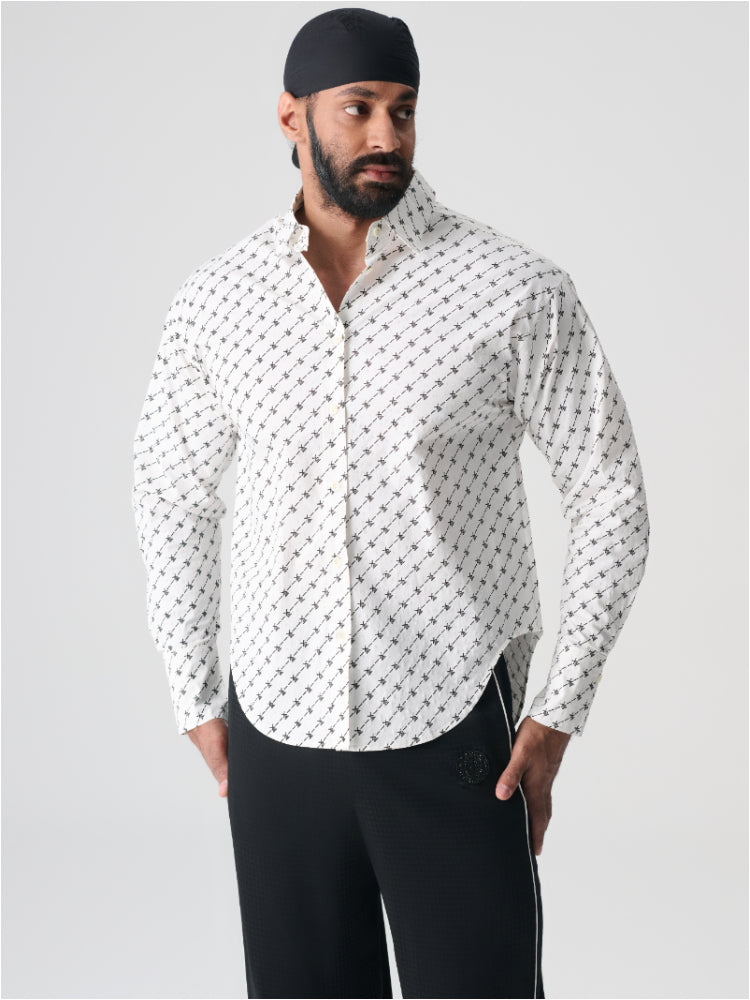 TCH Men's White Slim Fit Printed Shirt