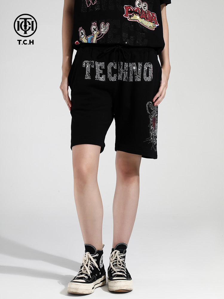 TCH Printed Diamond-Embedded Shorts