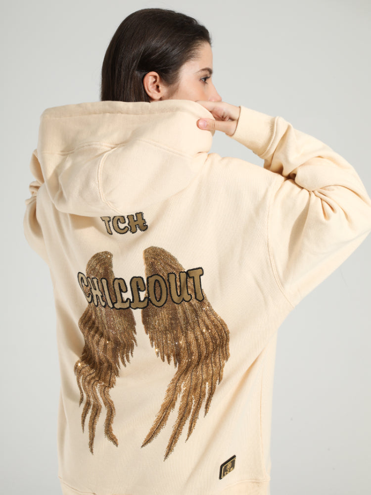 TCH Cartoon Drawstring Rhinestone Angel Wings Hoodie