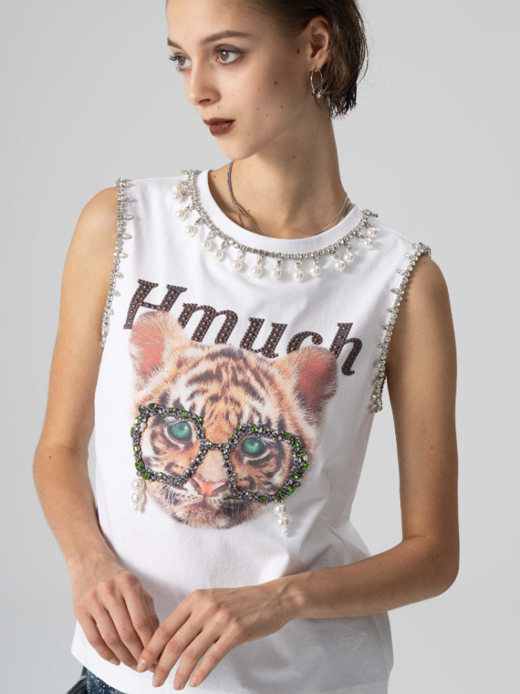 TCH Tiger Print Summer Cotton Bling Tank Top