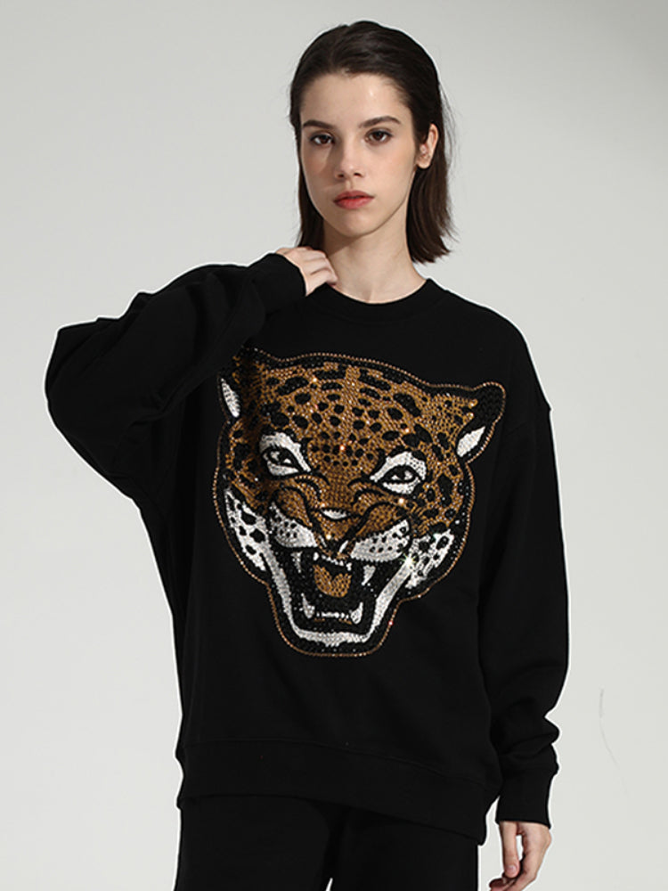 TCH Rhinestone Leopard  Long Sleeve Sweatshirt