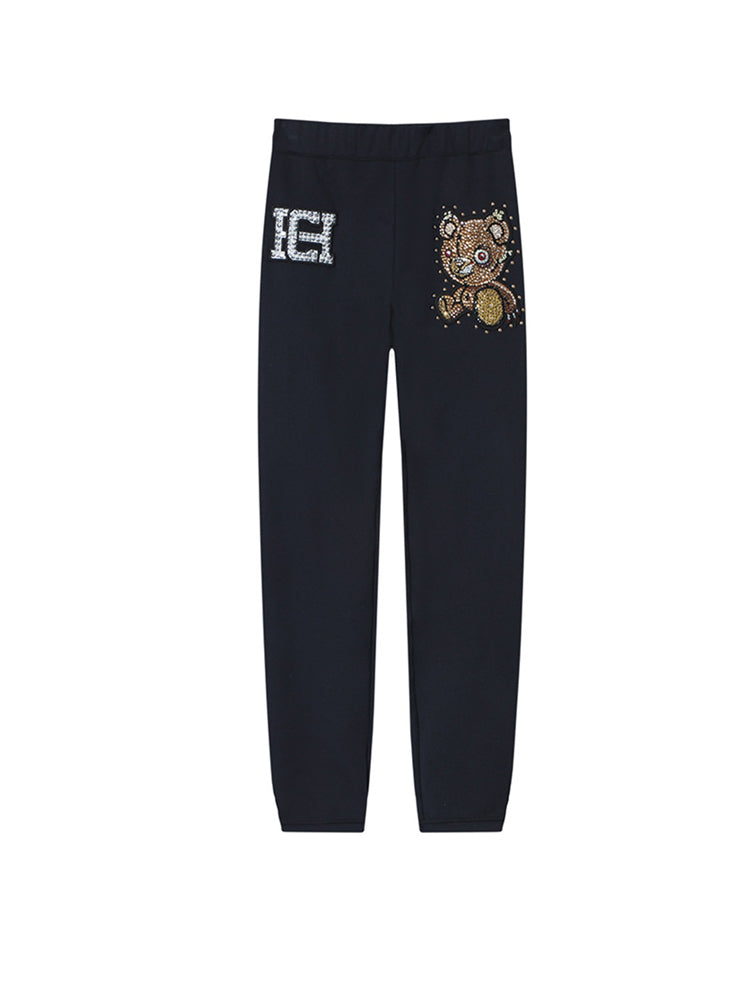 TCH Rhinestone Teddy Bear Black Leggings