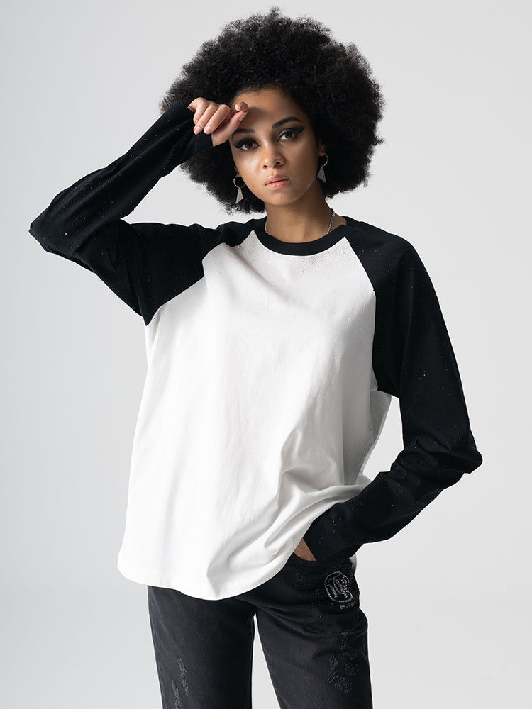 TCH Rhinestone Color Block Long Sleeve Top