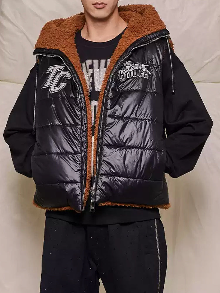 TCH Rhinestone Reversible Sherpa Puffer Vest